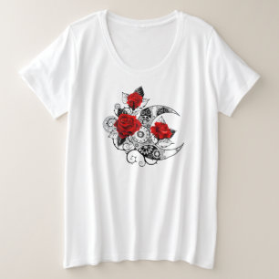 Mechanical Crescent with Red Roses Plus Size T-Shirt