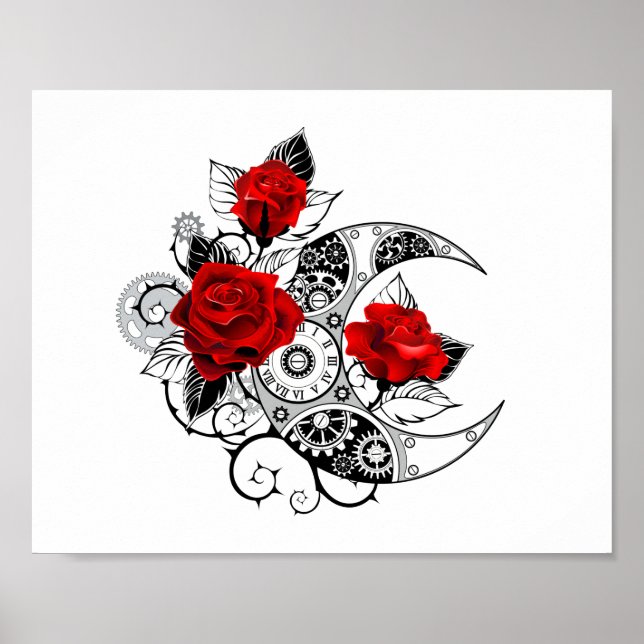 Mechanical Crescent with Red Roses Poster (Front)