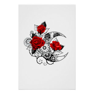 Mechanical Crescent with Red Roses Poster