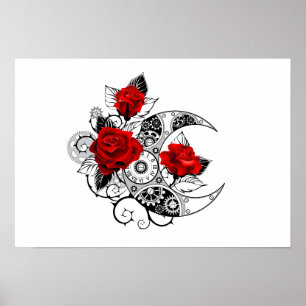 Mechanical Crescent with Red Roses Poster