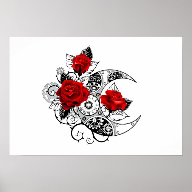 Mechanical Crescent with Red Roses Poster (Front)