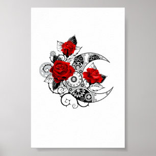 Mechanical Crescent with Red Roses Poster