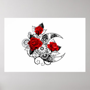Mechanical Crescent with Red Roses Poster