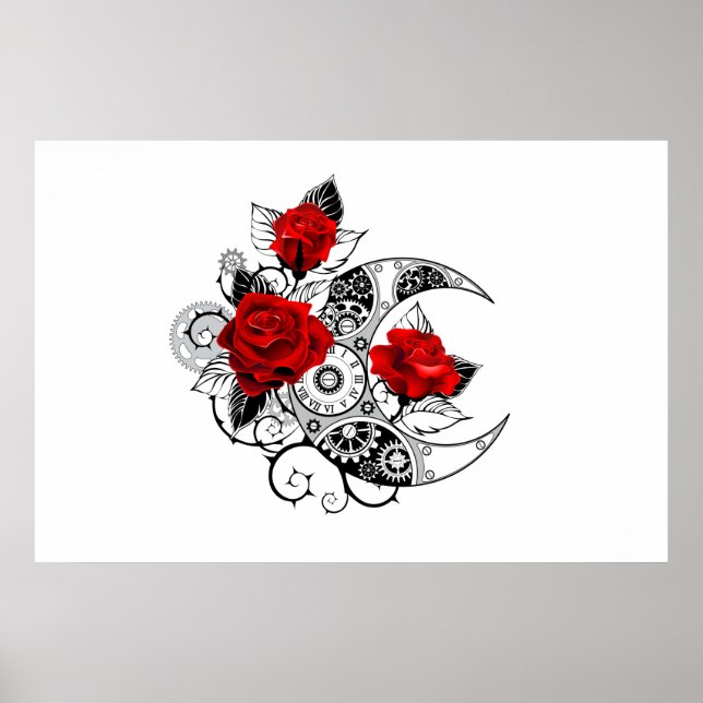 Mechanical Crescent with Red Roses Poster (Front)