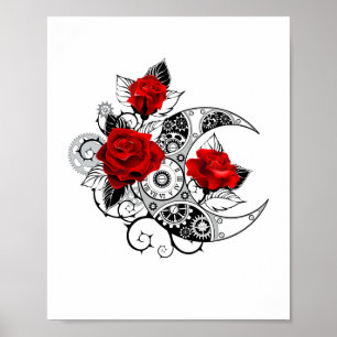 Mechanical Crescent with Red Roses Poster