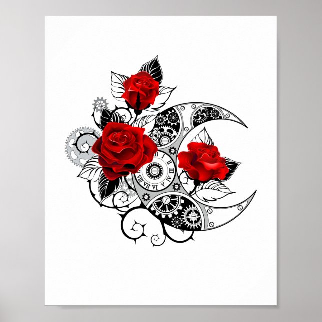 Mechanical Crescent with Red Roses Poster (Front)