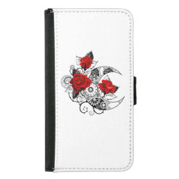 Mechanical Crescent with Red Roses Samsung Galaxy S5 Wallet Case
