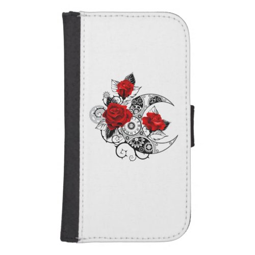 Mechanical Crescent with Red Roses Galaxy S4 Wallet Case