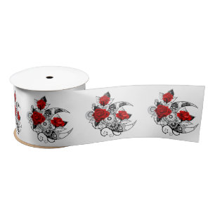 Mechanical Crescent with Red Roses Satin Ribbon