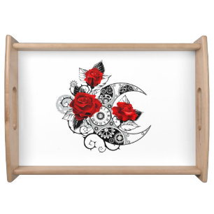 Mechanical Crescent with Red Roses Serving Tray