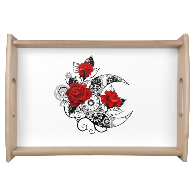 Mechanical Crescent with Red Roses Serving Tray (Front)