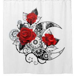 Mechanical Crescent with Red Roses Shower Curtain