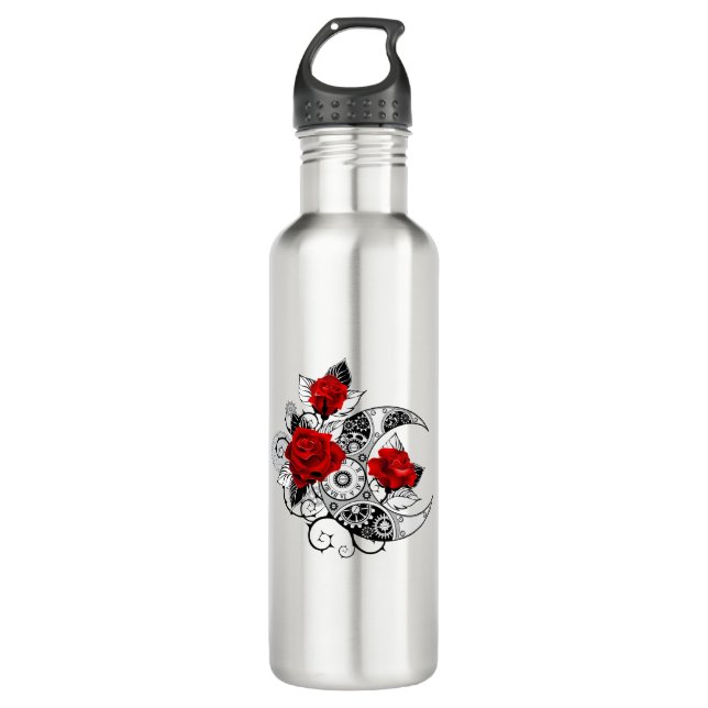 Mechanical Crescent with Red Roses Stainless Steel Water Bottle (Front)