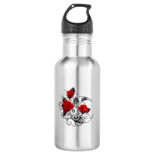 Mechanical Crescent with Red Roses Stainless Steel Water Bottle