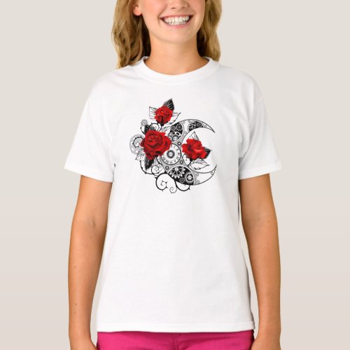 Mechanical Crescent with Red Roses T_Shirt