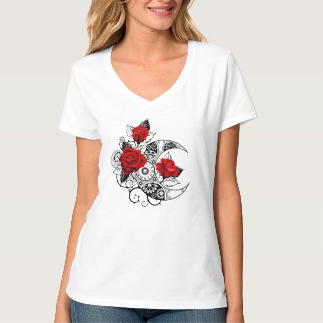 Mechanical Crescent with Red Roses T-Shirt (Front)