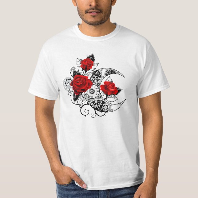 Mechanical Crescent with Red Roses T-Shirt (Front)