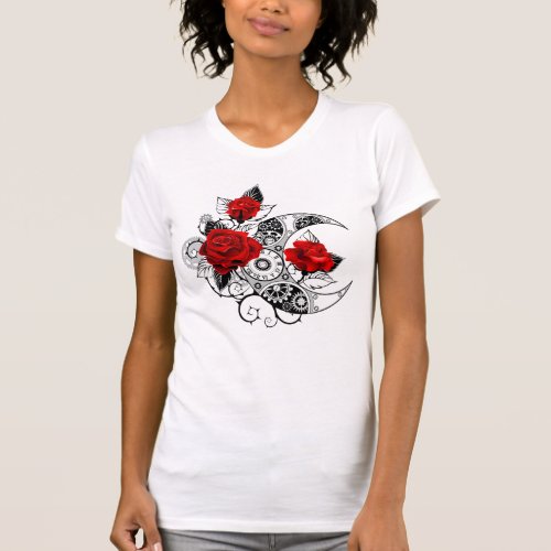 Mechanical Crescent with Red Roses T_Shirt