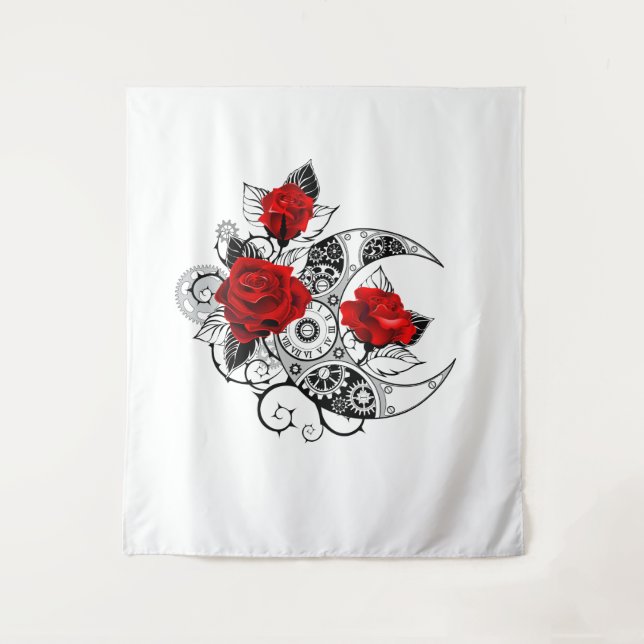 Mechanical Crescent with Red Roses Tapestry (Front)