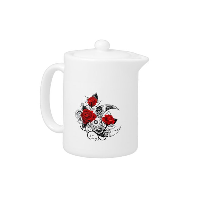 Mechanical Crescent with Red Roses Teapot (Left)
