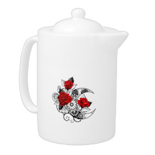 Mechanical Crescent with Red Roses Teapot