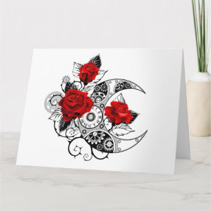 Mechanical Crescent with Red Roses Thank You Card