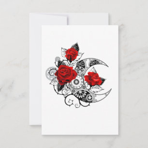 Mechanical Crescent with Red Roses Thank You Card