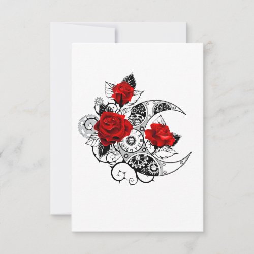 Mechanical Crescent with Red Roses Thank You Card