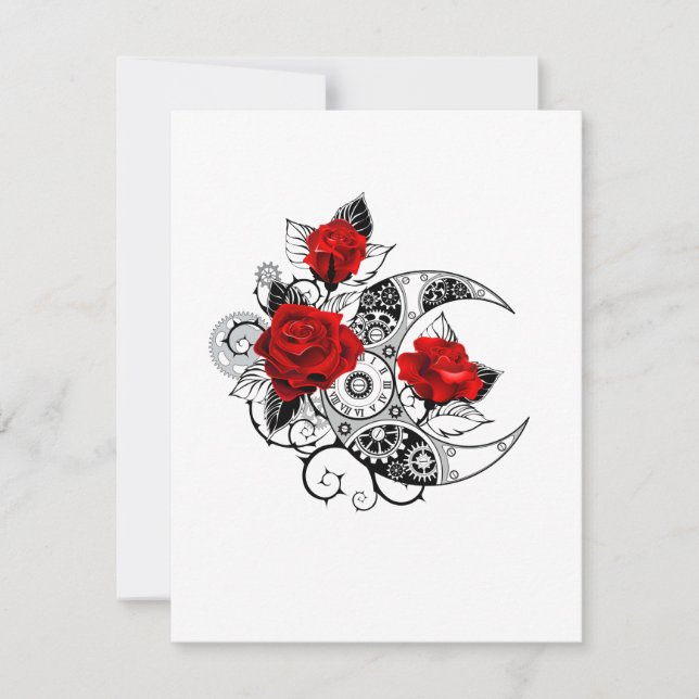 Mechanical Crescent with Red Roses Thank You Card (Front)