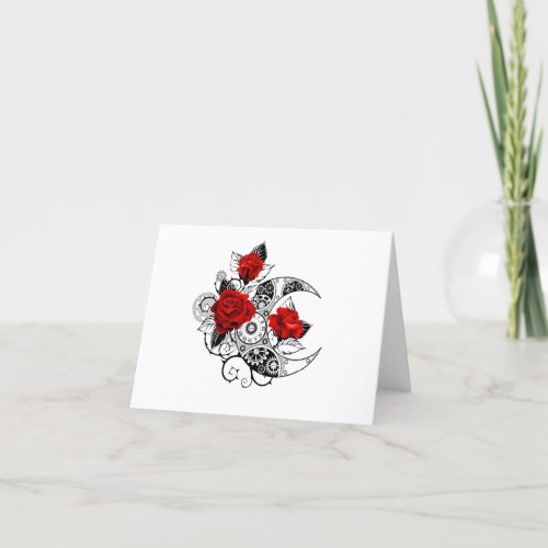Mechanical Crescent with Red Roses Thank You Card