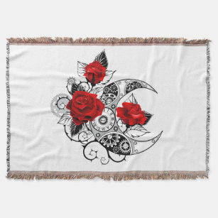 Mechanical Crescent with Red Roses Throw Blanket