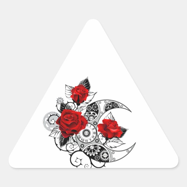 Mechanical Crescent with Red Roses Triangle Sticker (Front)