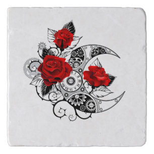 Mechanical Crescent with Red Roses Trivet