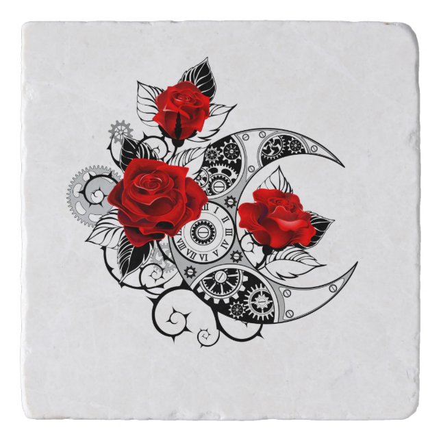 Mechanical Crescent with Red Roses Trivet (Front)