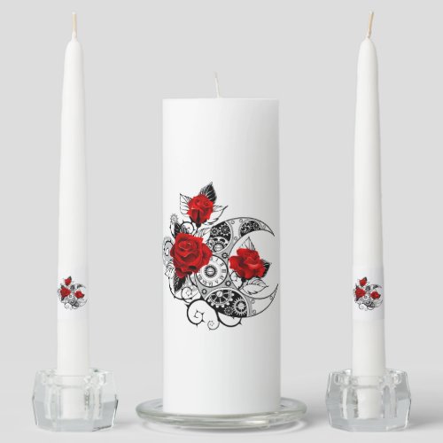 Mechanical Crescent with Red Roses Unity Candle Set