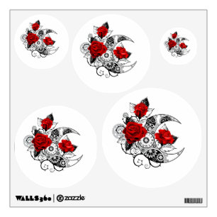 Mechanical Crescent with Red Roses Wall Decal