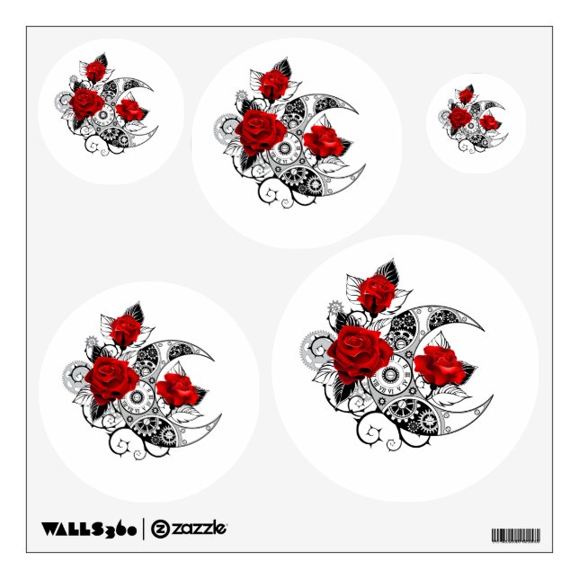 Mechanical Crescent with Red Roses Wall Decal (Front)