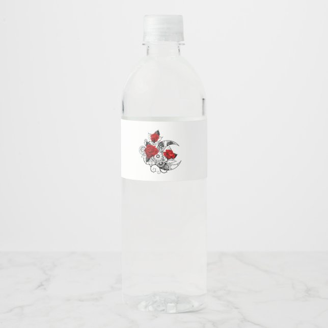 Mechanical Crescent with Red Roses Water Bottle Label (Front)