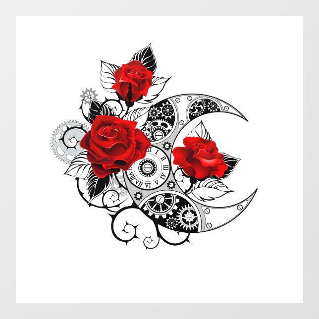 Mechanical Crescent with Red Roses Window Cling (Sheet)