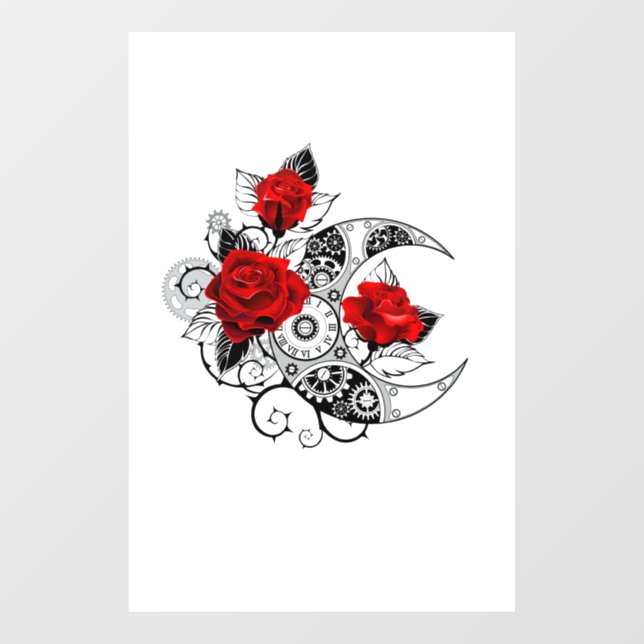 Mechanical Crescent with Red Roses Window Cling (Sheet)