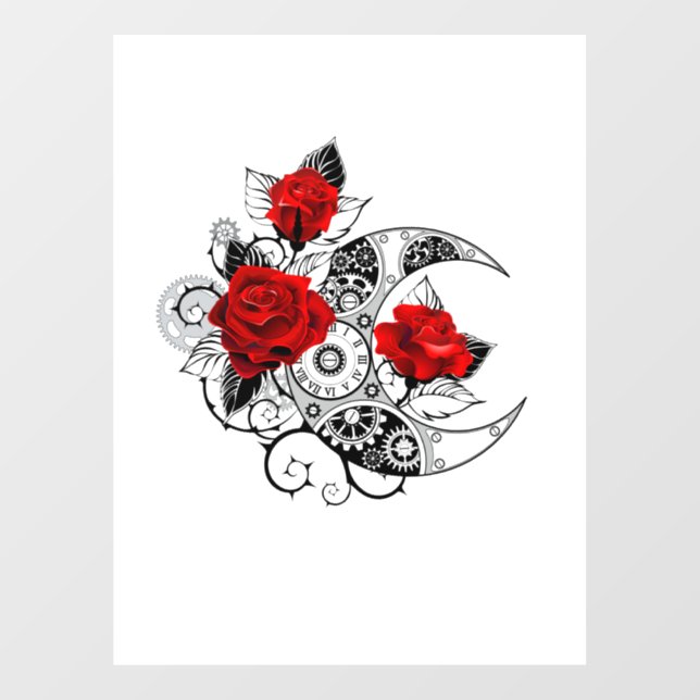 Mechanical Crescent with Red Roses Window Cling (Sheet)