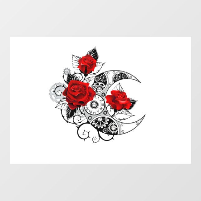 Mechanical Crescent with Red Roses Window Cling (Sheet)