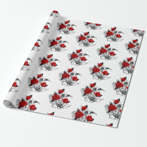 Mechanical Crescent with Red Roses Wrapping Paper