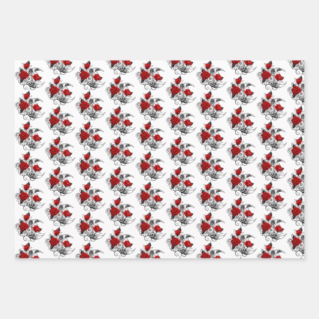 Mechanical Crescent with Red Roses Wrapping Paper Sheets (Front)