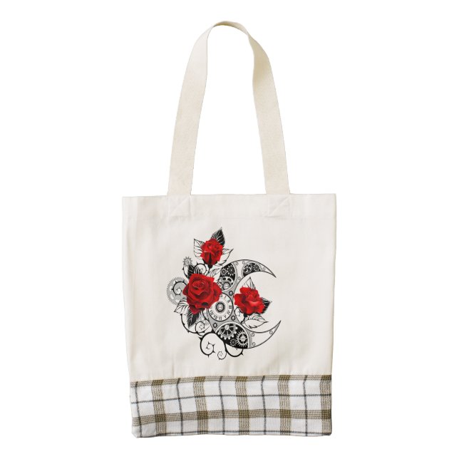 Mechanical Crescent with Red Roses Zazzle HEART Tote Bag (Front)