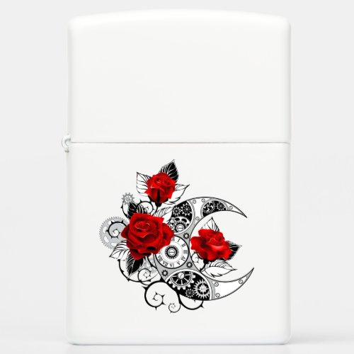 Mechanical Crescent with Red Roses Zippo Lighter