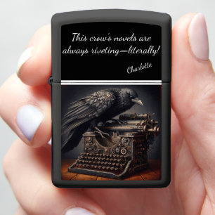 Mechanical Crow Typing Secrets with Brass Wings Zippo Lighter