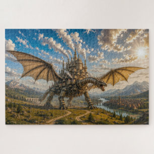 Mechanical Dragon Carrying a Steampunk Castle City Jigsaw Puzzle