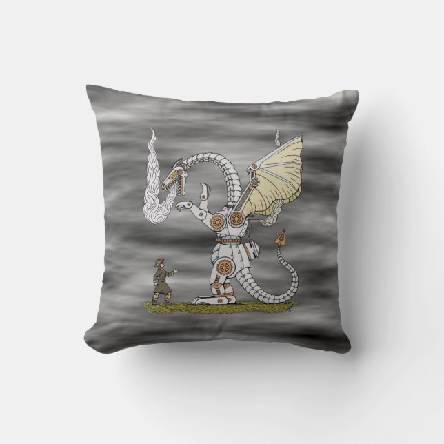 Mechanical Dragon Throw Pillow (Front)