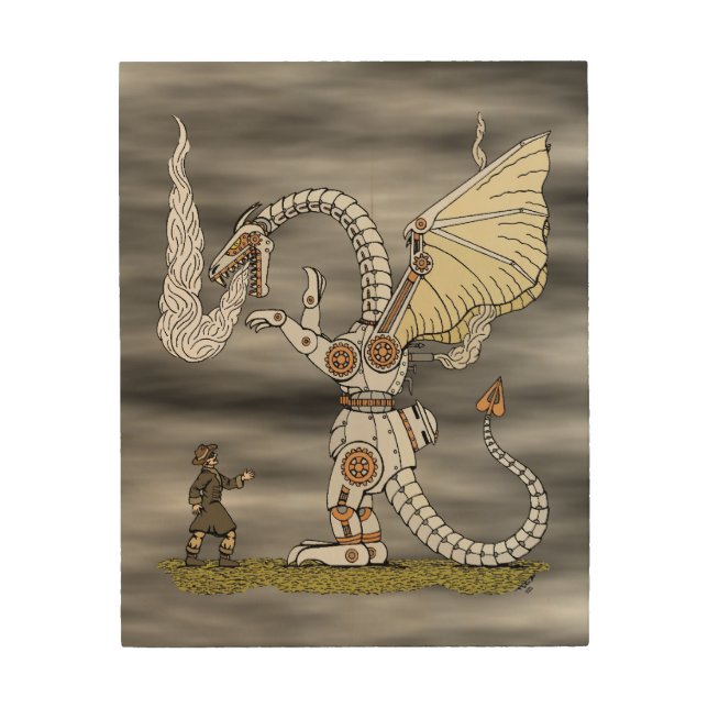 Mechanical Dragon Wood Wall Art (Front)